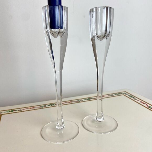 PAIR Oneida Hand-Cut Lead Crystal Taper Candle Holders 8.25โ Modern Elegance Cle - Picture 7 of 8